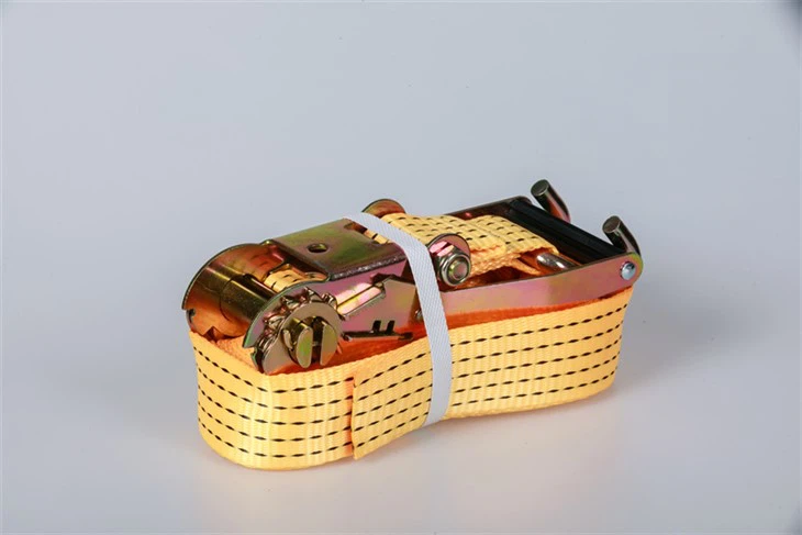 Yellow polyester ratchet straps